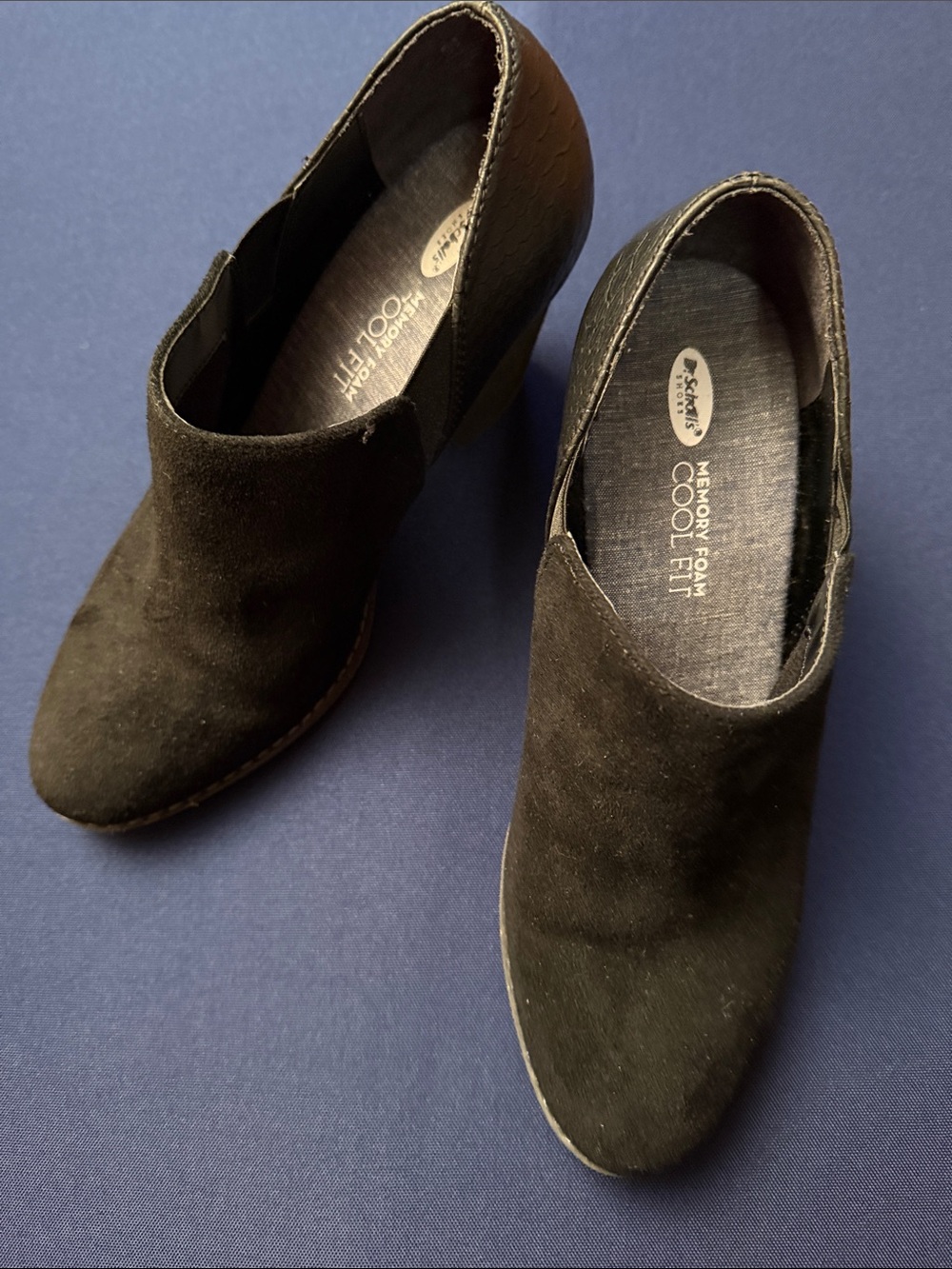 Dr Scholls Black Suede Slip-On Wedge Mules size 9.5